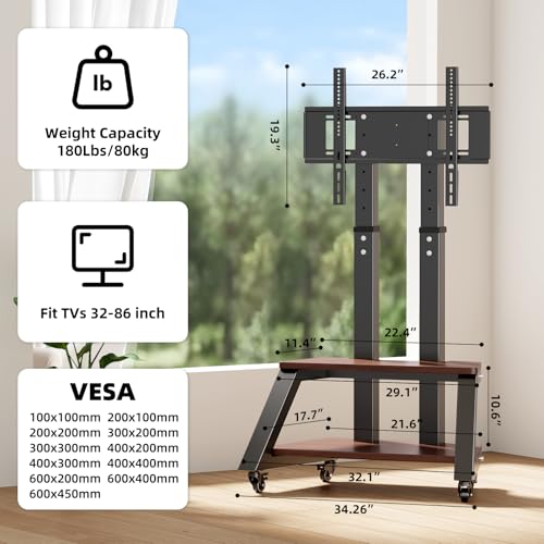 Mobile TV Stand Rolling TV Cart with Wheels for Most 32-86 Inch TV - color: Walnut 2