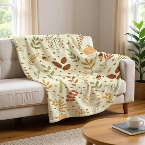 Beige Yellow Floral Leaf Fuzzy Throw Blanket Soft Cozy Fluffy Bed Throw Blankets for Teen Girls Plush Throws All Seasons for Home Living Room Bed 60" X80" - size: 60 × 80 inch