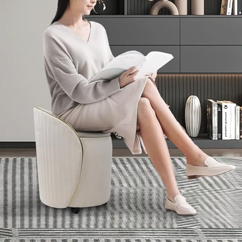 Round Storage Ottoman, Upholstered Velvet Vanity Stool with Lumbar Support, Swivel Rolling Wheels, Small Foot Stools Coffee Table Padded Seat for Makeup Room, Living Room, Bedroom Beige - color: Beige