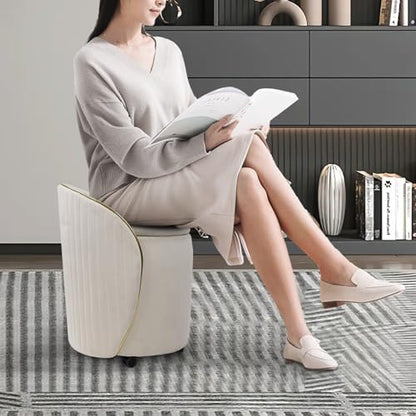 Round Storage Ottoman, Upholstered Velvet Vanity Stool with Lumbar Support, Swivel Rolling Wheels, Small Foot Stools Coffee Table Padded Seat for Makeup Room, Living Room, Bedroom Beige - color: Beige