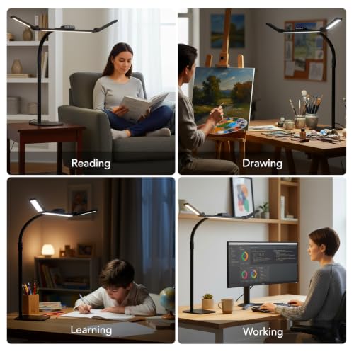 LED Desk Lamp for Home Office with Base, 28.2" Adjustable Gooseneck Swing Arm Ultra Bright Desk Light, Dimmable Architect Table lamp for Desktop Computer Light, Reading, Study, Workbench - color: Black