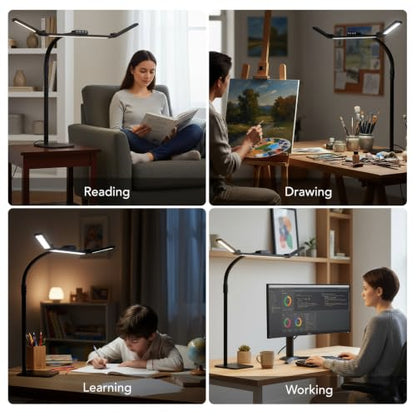 LED Desk Lamp for Home Office with Base, 28.2" Adjustable Gooseneck Swing Arm Ultra Bright Desk Light, Dimmable Architect Table lamp for Desktop Computer Light, Reading, Study, Workbench - color: Black