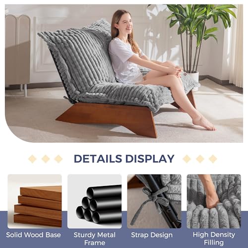 MAXYOYO Adjustable Living Room Chair, 3-Position Bean Bag Chair with Frame | Upholstered Accent Chair with Frame, Removable Cushion, Soft Reclining Lounge for Bedroom, Apartment, Office, Grey - color: Striped Cross Grey