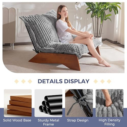 MAXYOYO Adjustable Living Room Chair, 3-Position Bean Bag Chair with Frame | Upholstered Accent Chair with Frame, Removable Cushion, Soft Reclining Lounge for Bedroom, Apartment, Office, Grey - color: Striped Cross Grey
