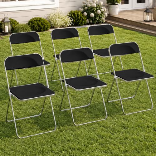 JPBSTO 6 Pack Black Plastic Folding Chairs - Banquet Bundle Stackable for Wedding Table, Event Seating, Hotel Ballroom (300lb Capacity) - color: Black, size: 6-Pack