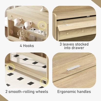 Wood Buffet Cabinet with Folding Dining Table, Craft Cabinet with Fold Out Table and Storage Shelf, Hooks, Multifunctional Cupboard for Small Places,Studio, Apartment (Natural) - color: Natural