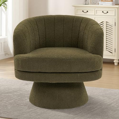 Swivel Accent Chair with Armrest, Modern 360 Degree Swivel Barrel Chair with Curve Back and Soft Cushion,Comfy Round Sherpa Teddy Armchair Single Sofa for Living Room,Bedroom, Green - color: Green