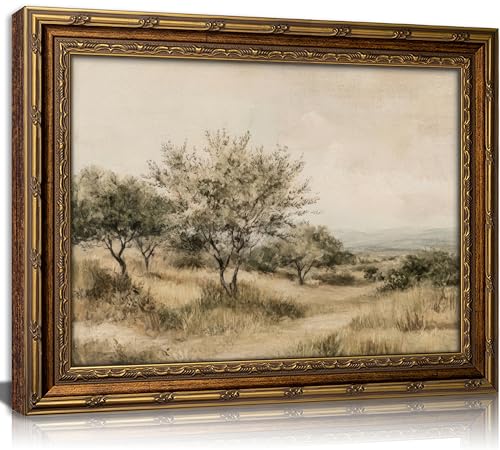 Vintage Gold Framed Olive Tree Landscape Wall Art - Retro Country Farmhouse Canvas Prints, Rustic Nature Scene Painting Prints Artwork for Living Room Bedroom Dining Room Decor，16x24in - color: Olive Tree, size: 24"L x 16"W