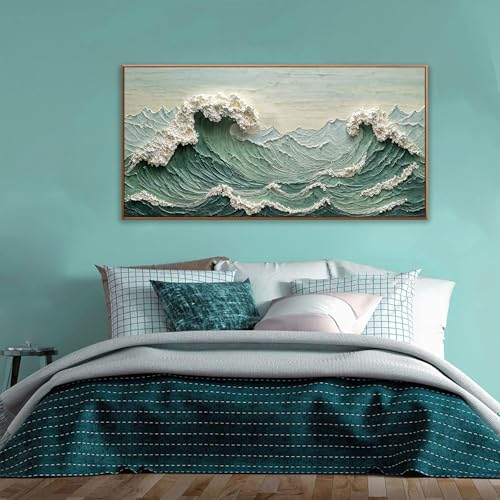 Sea Wave Abstract Green Wall Art For Living Room Artwork Canvas Art Wall Decor Painting Abstract Wall Decor Print Picture For Bedroom Office Hotel Home Wall Decoration 24 X 48 Inch With Framed - color: green wave, size: 48"L x 24"W