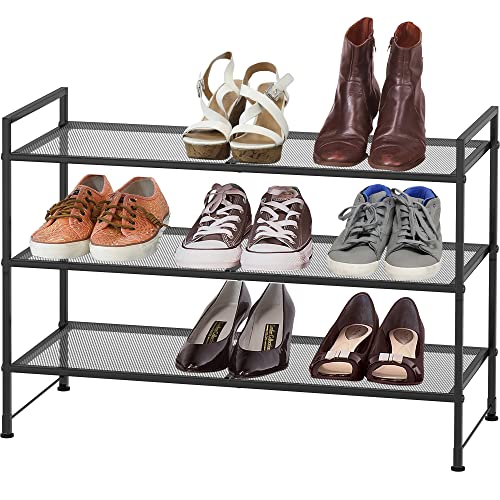 Simple Houseware 3-Tier Stackable Mesh Shoe Rack, Black | 9 Pairs of Shoes Storage Organizer for Closet, Entryway, Garage & Corridor - color: Black, style: Mesh Panel