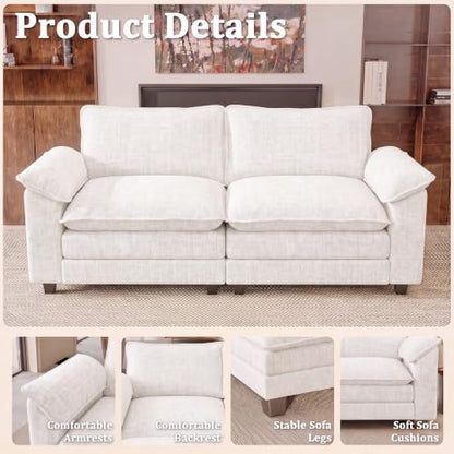 JUMMICO 79" Loveseat Sofa, Cloud Couch, Deep Seat, White | Comfy Chenille, Double Layer Cushion, Wide Armrest, High-Density Foam, 2 Seat Couch for Living Room Apartment, Small Spaces - color: White, size: Loveseat Sofa