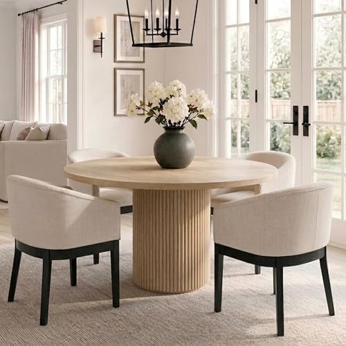 HNY Barrel Dining Chairs Set of 4, Mid Century Modern Upholstered Dining Chairs with Arms, Linen Kitchen & Dining Room Chairs, Solid Wood Frame Accent Chairs for Kitchen, Apartment, Cream - color: Cream,black Lges, size: 4 Chairs
