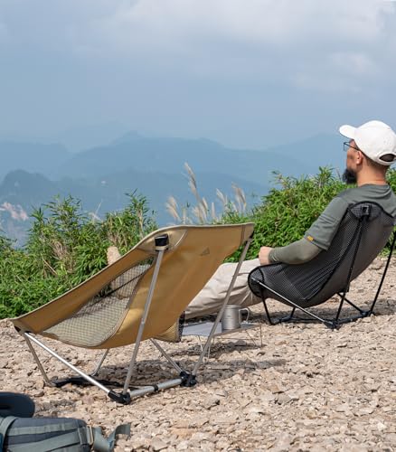 Low Ultralight Compact Folding Chair (Black Grid) | with Side Pocket and Carry Bag, for Camping Backpacking Hiking - color: Black Grid