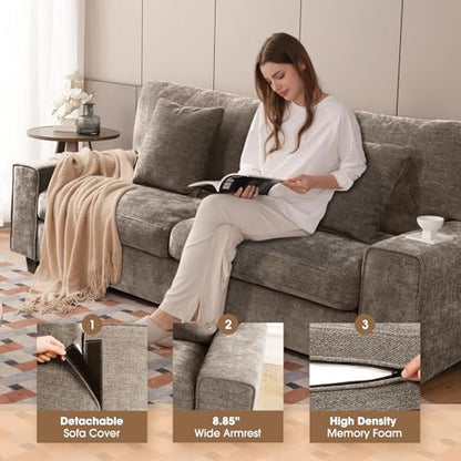 DOPEDIO 71.25" Chenille Loveseat Sofa, Brown, Modern Couch for Living Room | Removable washable cover,pocket spring cushions, solid wood frame, easy assembly for apartments, ideal for small spaces - size: 71.25 inch, style: Brown Chenille