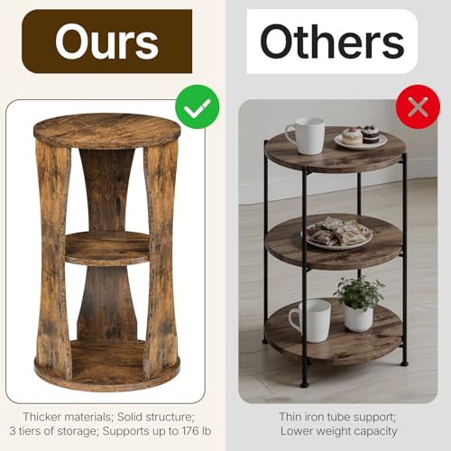 Round Side Table, 3-Tier Small End Table with Storage Shelves, Wooden Accent Table for Living Room, Bedroom, Rustic Brown ET15BR - color: Rustic Brown