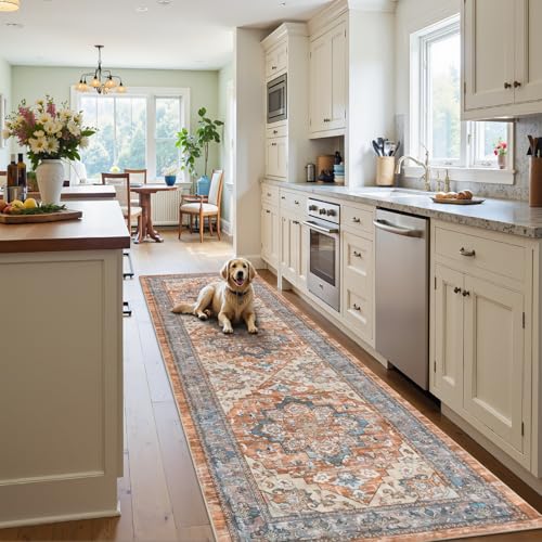 Bsmathom Hallway Runner Rug - 3x10 Vintage Non-Slip Long Rug for Entryway Low Pile Machine Washable Runner Rugs Indoor Thin Rug for Kitchen Bedroom Living Room Laundry - color: Brown Red, size: 3' x 10' (Runner)