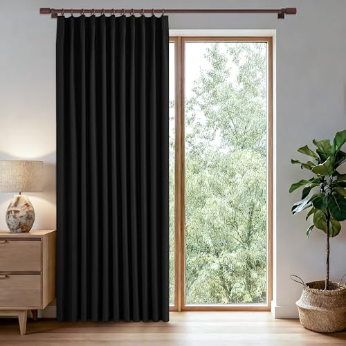 Full Blackout Linen Curtains Black Pinch Pleated Curtains 84 Inches Long for Sliding Door Room Divider Drapes Thermal Insulated 72" W x 84" L 1 Panel - color: Black, size: 72"W x 84"L (Pack of 1)