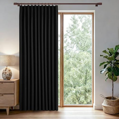 90 Inches Blackout Pinch Pleated Curtains Black Linen Texture Extra Wide Double Pleated Drapes for Traverse Rods Thermal Insulated Curtains Easy Hanging 72" W x 90" L 1 Panel - color: Black, size: 72"W x 90"L (Pack of 1)