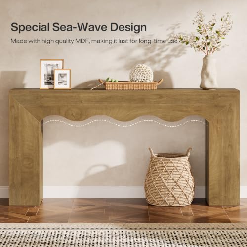 Tribesigns 63" Farmhouse Console Table, Wooden Couch Table Behind Sofa with Storage, Long Entryway Sofa Station, Narrow Console Stand with Base, Hallway Stand for Entryway (1, Light Brown) - color: Light Brown