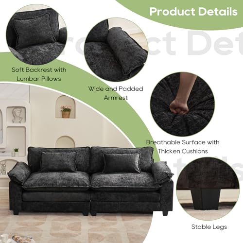 86" Modular Sectional Sofa, Comfy Loveseat Deep Cloud Couch | Couches for Living Room, Modular Couch, Deep and Wide Seat, Chenille Sofa Sleeper with Throw Pillows, Black - color: Black, size: 86 Inch