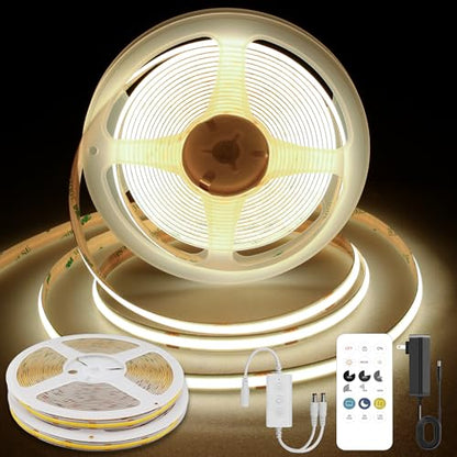 Pandery COB LED Strip Lights Natural White 4000K 32.8FT(2 * 5M) | 24V led Light Strip with Remote and app Control,8mm Wide Ra>90 Cuttable Strip Lights for Bedroom,Wardrobe,Cabinet - color: 4000K Natural White, size: 32.8FT