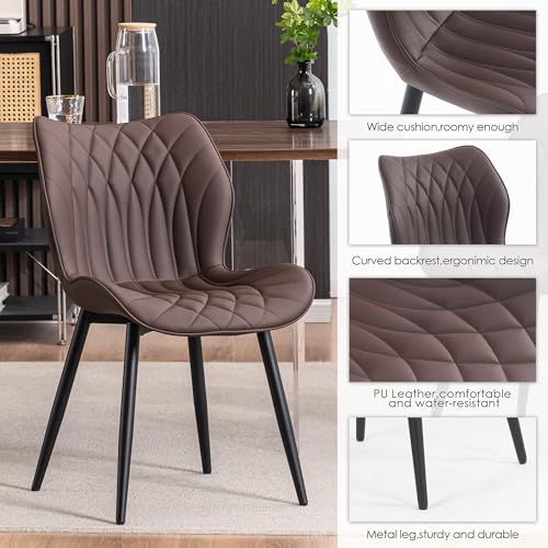 Kidol & Shellder Dining Chairs Set of 2, PU Leather Upholstered Kitchen Chairs with Back Armless, Mid Century Modern Side Chair for Dining Room, Living Room, Lounge, Restaurant, Brown - color: Brown