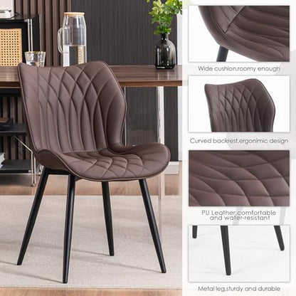 Kidol & Shellder Dining Chairs Set of 2, PU Leather Upholstered Kitchen Chairs with Back Armless, Mid Century Modern Side Chair for Dining Room, Living Room, Lounge, Restaurant, Brown - color: Brown