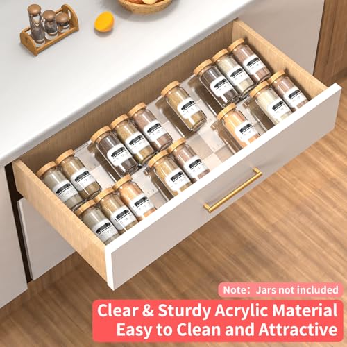 4-Tier Non-Slip Spice Drawer Organizer, 4-Pack Checkered Frosted Clear Acrylic, Expandable (11''-22'') Spice Rack for Kitchen Drawer Storage – Holds Seasonings, Herbs, and Spices (Jars Not Included) - size: Spice Organizer-4 Pack-Clear