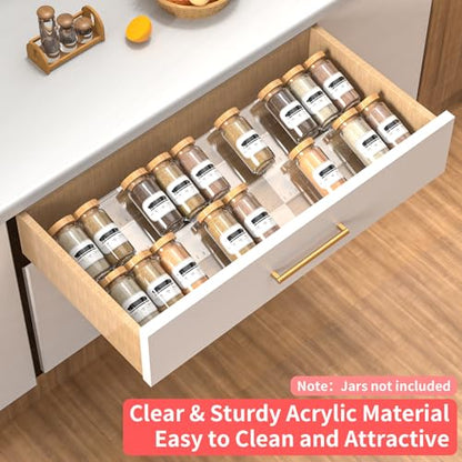 4-Tier Non-Slip Spice Drawer Organizer, 4-Pack Checkered Frosted Clear Acrylic, Expandable (11''-22'') Spice Rack for Kitchen Drawer Storage – Holds Seasonings, Herbs, and Spices (Jars Not Included) - size: Spice Organizer-4 Pack-Clear