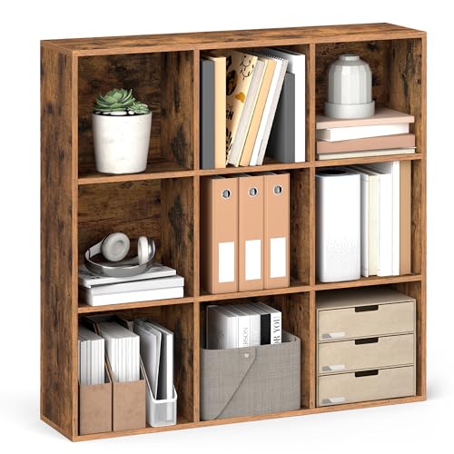 VASAGLE Bookcase Cube Shelf with 9 Compartments, 9.4 x 38.6 x 38.6 Inches | Bookshelf storage shelf, Rustic Brown, CUSTOS Collection, ULBC477K01 - color: Rustic Brown, size: 9 Cubes (9.4"D x 38.6"H), style: 1 Pack