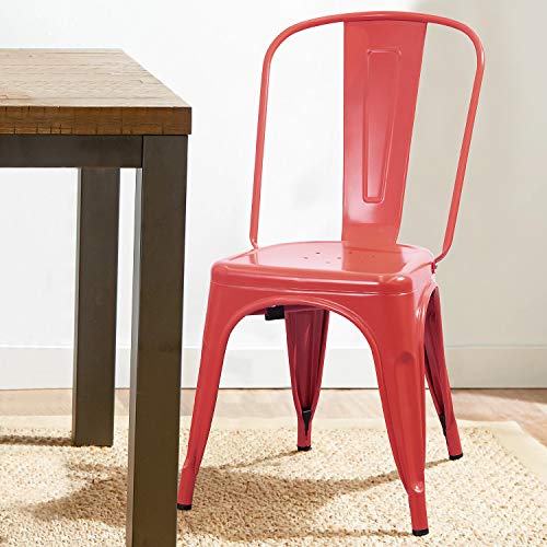 Devoko Metal Indoor-Outdoor Chairs Distressed Style Kitchen Dining Chairs Stackable Side Chair with Back Set of 4 (Red) - color: Red