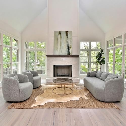 KINWELL 85" Boucle Upholstered Sofa with 2 Swivel Barrel Chairs, Grey | No Assembly Sherpa Living Room Furniture Sets, 3-Seater Couch Settee and Accent Chairs Armchairs for Small Spaces Apartment - color: Ash Grey, size: Sofa + 2 Chairs