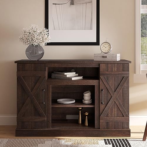 BELLEZE Industrial 47 Inch Rustic Wood TV Stand & Media Entertainment Center Console Table for TVs up to 50 Inch with Open Storage Shelves & Cabinets - Veropeso (Espresso) - color: Espresso, style: 47"
