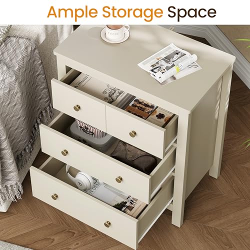 RoyalCraft 3 Drawer Nightstand, 27'' Wood Bedside Table with Storage Drawers, Modern Bedroom Storage Cabinet for Entryway, Hallway, Beige - color: Beige