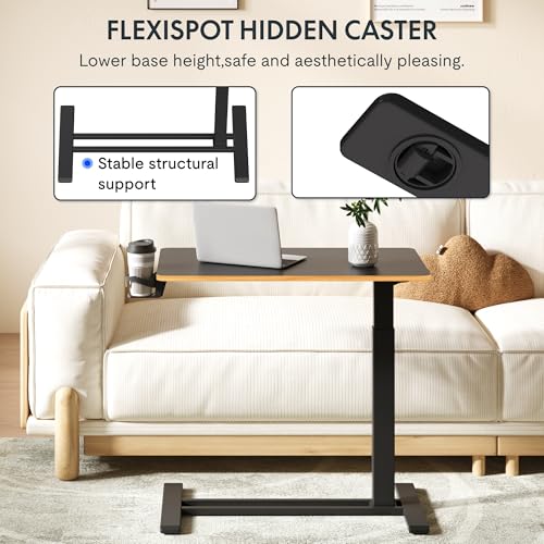 FLEXISPOT H7 32" Pneumatic Height-Adjustable Overbed Table with Wheels | C-shaped bedside table TV Tray,Medical End Side Table,Laptop desk for Hospital Home office use,31.5"W x 17.7"D,Black Maple - color: Black Maple, size: Large