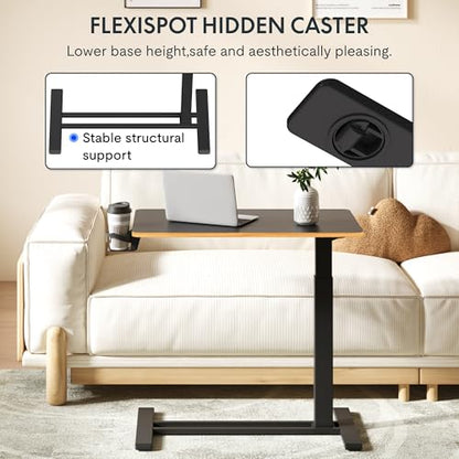 FLEXISPOT H7 32" Pneumatic Height-Adjustable Overbed Table with Wheels | C-shaped bedside table TV Tray,Medical End Side Table,Laptop desk for Hospital Home office use,31.5"W x 17.7"D,Black Maple - color: Black Maple, size: Large