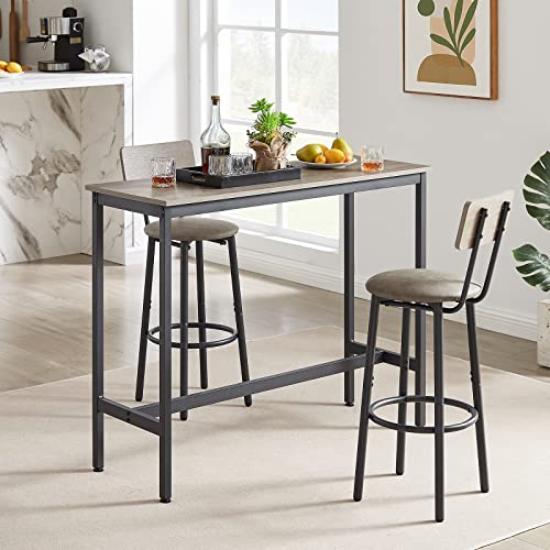 KIVENJAJA Bar Table and Chairs Set for 2, 3-Piece Small Rectangle Pub Bistro Table and PU Upholstered Stools with Backrest, Counter Height Dining Table Set for Kitchen Restaurant, Grey - color: Grey, size: 3pcs-Rectangular Table
