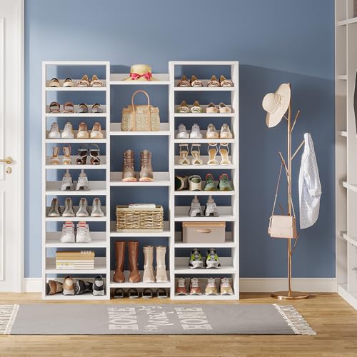 Tribesigns 14-Tier Shoe Cabinet, 59" Tall White Storage Organizer | 46 Pairs Wide Shoe Shelf with 22 Open Cubbies, Freestanding Entryway Shoe Rack for Closet, Living Room, Entryway, Hallway