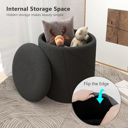 Cmishe Ottoman Poufs with Storage, Soft Upholstered Vanity Stool,Multifunctional Ottomans Coffee Table Padded Seat Foot Rest for Living（Black）
