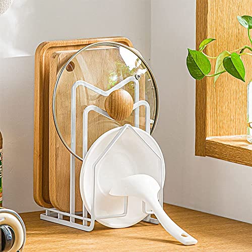 SUNFICON 2 Pack White Cutting Board Holder Rack Pot Pan Lids Holder Chopping Board Organizer Thin Bakeware Tray Dry Display Stand Kitchen Countertop Cabinet Office - color: 2Pack White