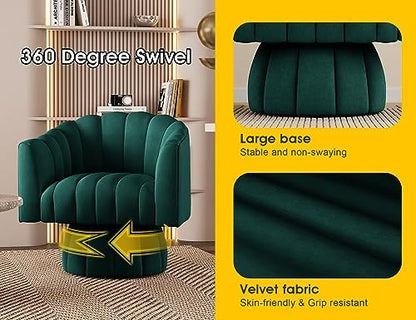 Dewhut Swivel Accent Chair, Barrel Accent Chair, Velvet, Green | Velvet Upholstered Round Arm Chair with 360° Swivel Base, Mid Century Modern Living Room Chair, Easy Setup - color: Green