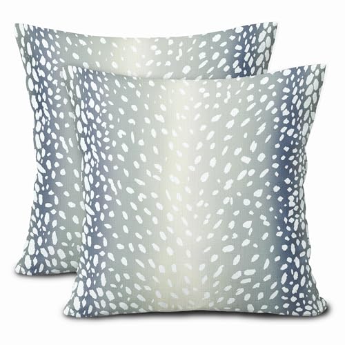 Antelope Pillow Covers 18X18 Inch Blue Gray Faux Fawn Deer Animal Print Decorative Square Pillow Cases Modern Neutral Cotton Linen Throw Pillows Set of 2 Home Decor For Sofa Couch Bedroom Outdoor - color: Blue Gray, size: 18" x 18" (Pack of 2)