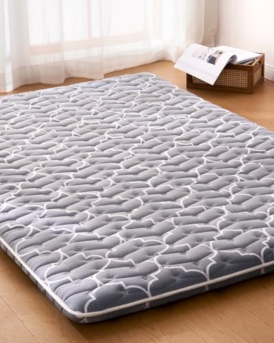 6th Generation Japanese Floor Futon Mattress - Extra-Thick 9-Layer Modern Futon with 100% High-Density Foam, Portable Floor Mattress Sleeping Pad for Adults, Guest Room, Dormitory, Full Size (54"X80") - color: Grey, size: Full(54"X80")