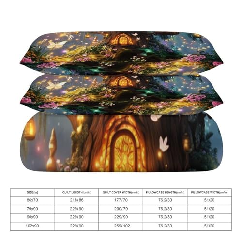 Enchanted Fairy Forest 3 Piece Reversible Bedding Set 79"x90",Double Sided Brushed Microfiber Duvet Cover Set with 2 Pillowcases Soft Breathable Comforter Cover for Home - color: Enchanted Fairy Forest, size: 79"x90"