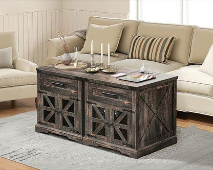 Farmhouse End Table with Charging Station, 24" Large Sofa Side Table with Drawer, Large End Table for Living Room, Wooden Nightstand with Outlet, Square, Dark Rustic Oak - color: Dark Rustic Oak