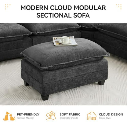 35‘’ Modern Chenille Cloud Sofa Ottoman,Rectangle Ottoman for Modular Sectional Sofa, Dark Grey - color: Dark Grey, size: 35'' Ottoman