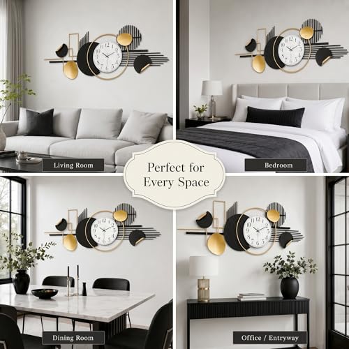 HAVFIFK 59" Large Metal Wall Clock,3D Silent Clock for Living Room | Layered Geometric Design, Easy to Install, Vertical or Horizontal Hanging Wall Art Decor for Bedroom, Dining Room, Office.