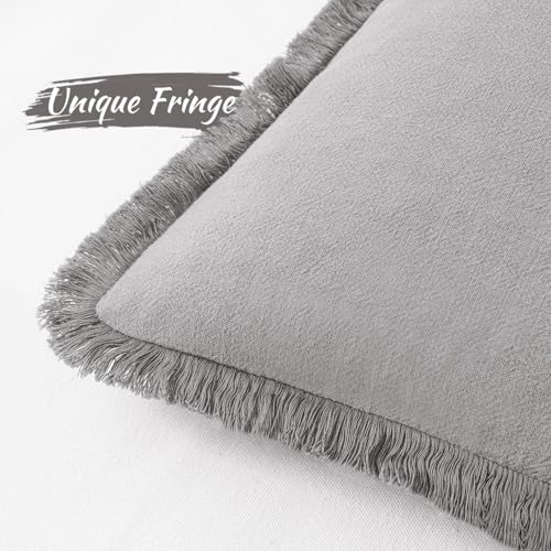 MIULEE Boho Linen Fringe Decorative Throw Pillow Covers Light Grey 18x18 | Set of 2, Cottagecore Decor, Boho Farmhouse Neutral Pillow Covers, Rustic Couch Cushion Cases for Sofa Bed Living Room - color: Light Grey, size: 18" x 18" (Pack of 2)