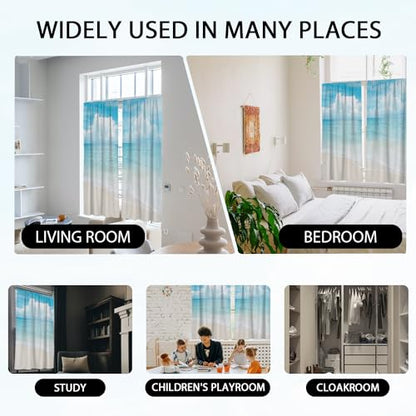 zokyer Coastal Curtains, Beach Theme, 42" W x 63" L, Rod Pocket, 2 Panels | Hawaiian Tropical Nautical Ocean Seascape, S-ummer Blue Sea Sky Nature Landscape, Sand Window Drapes Decor - size: 42"W x 63"L (Pack of 2)