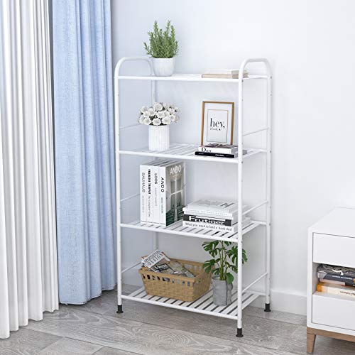 JSB 4-Tier Adjustable Shelving Unit, Heavy Duty Storage Rack Organizer Metal Corner Shelf for Kitchen Living Room Laundry Pantry Bathroom (White, 4 Tier)… - color: White, size: 4 Tier